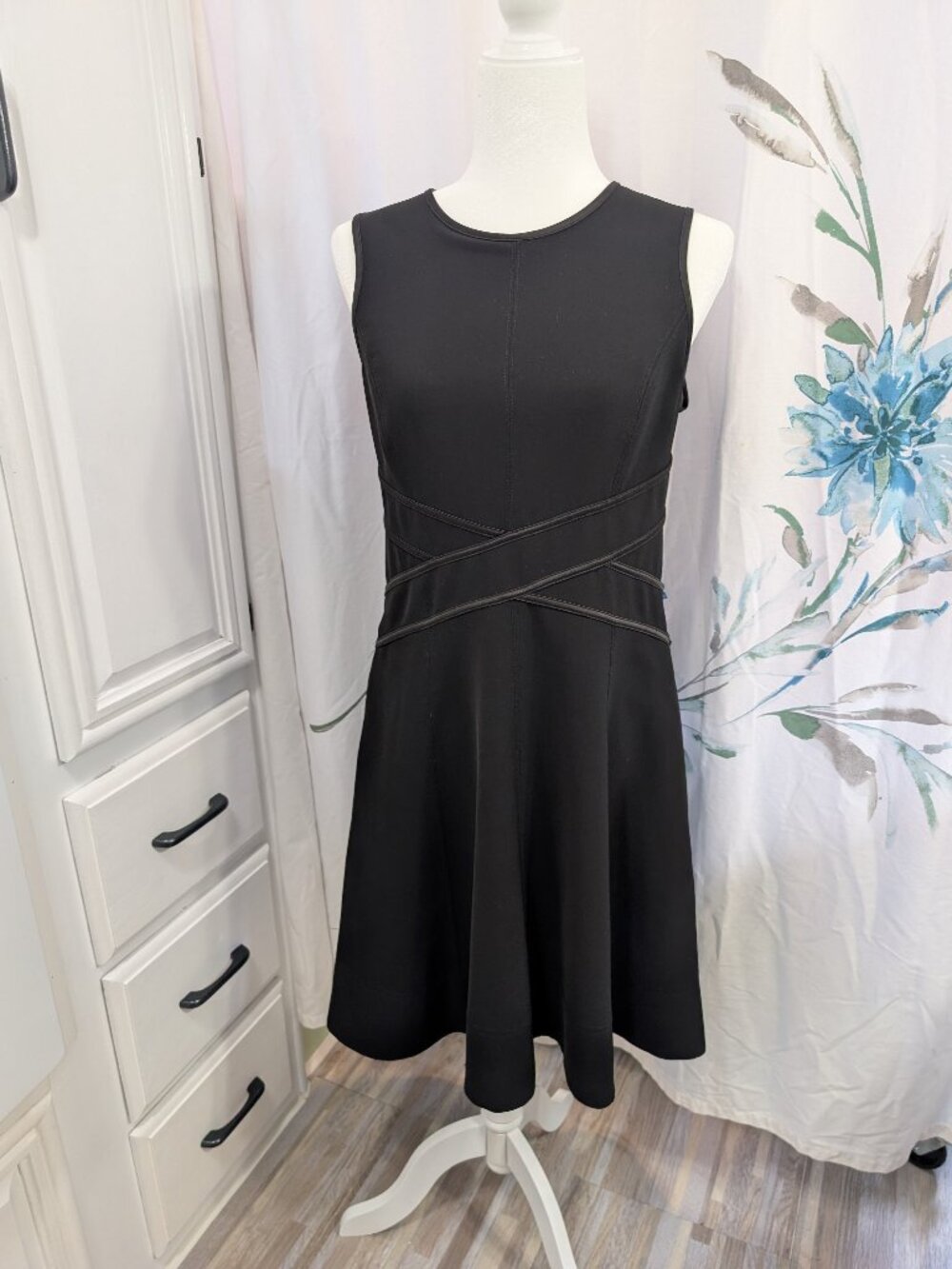White House Black Market Women's Black Sleeveless Fit & Flare Dress, Size 10